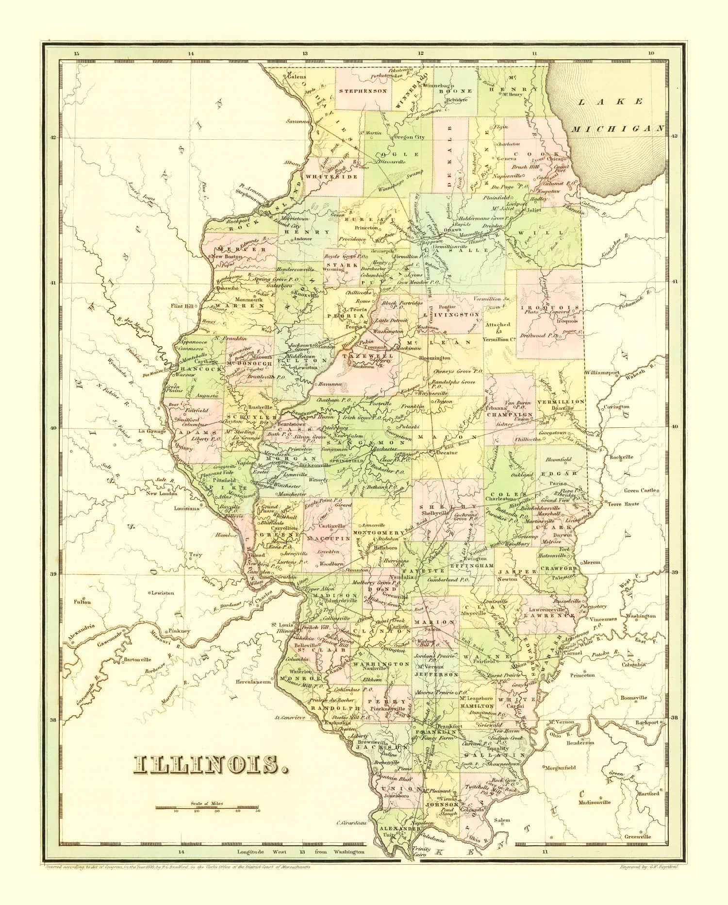 Vintage Map of Illinois 1838