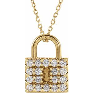 14K Yellow Gold 1/2 CTW Natural Diamond Lock 16-18" Necklace