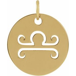 14K Yellow Gold 16.5 mm Libra Zodiac Disc Charm/Pendant
