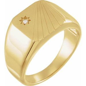 14K Yellow Gold .015 CT Natural Diamond Signet Ring