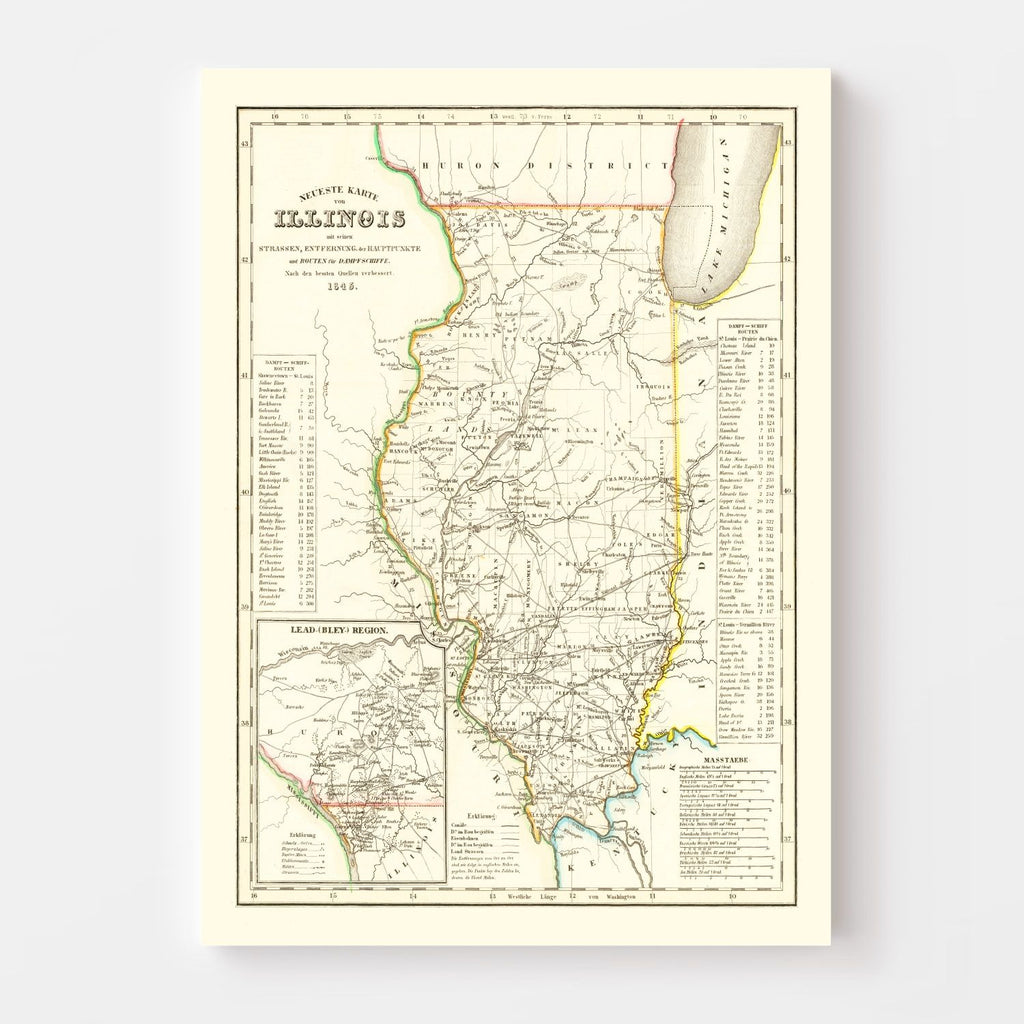 Vintage Map of Illinois 1845