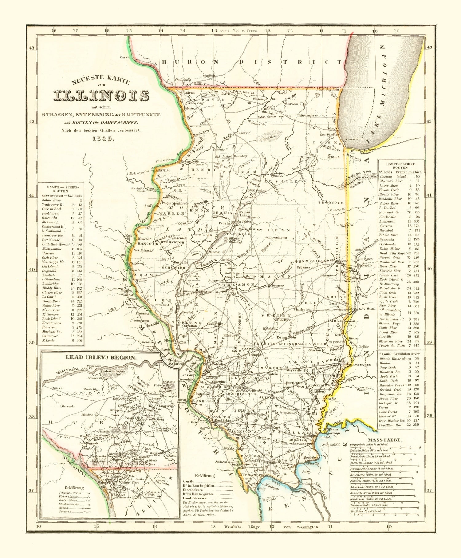 Vintage Map of Illinois 1845