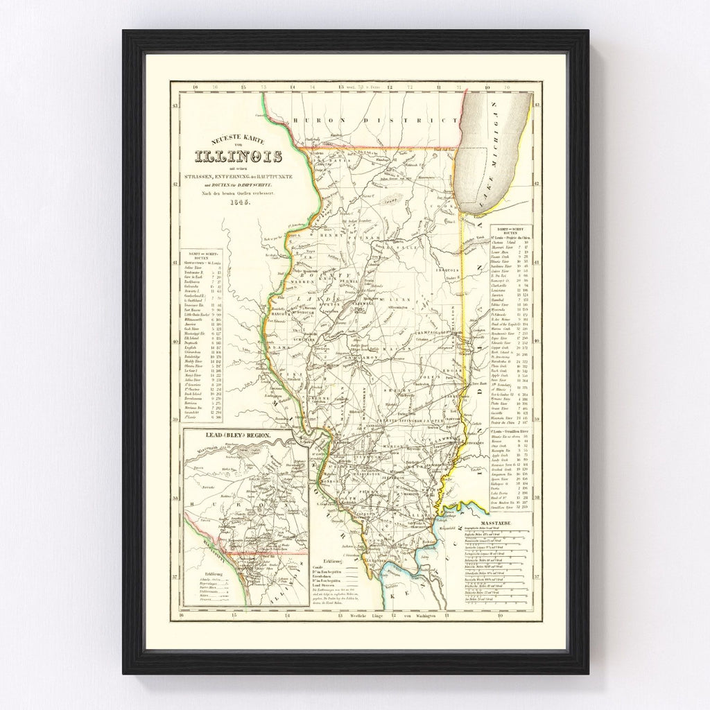 Vintage Map of Illinois 1845