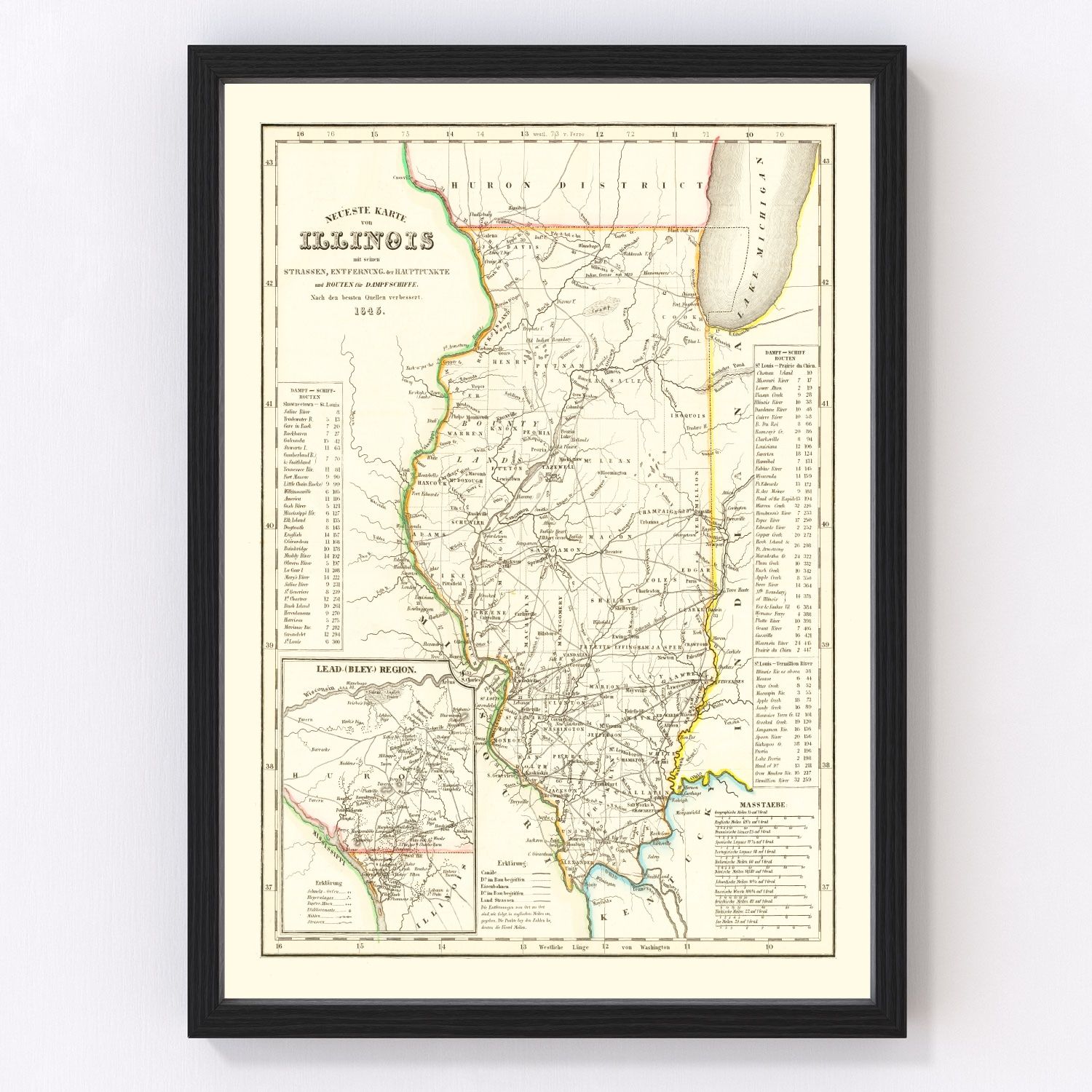 Vintage Map of Illinois 1845