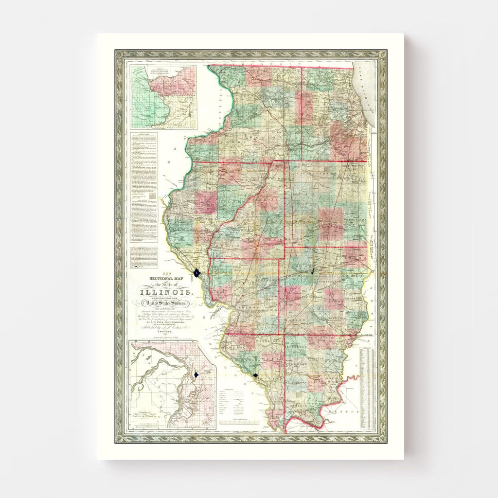 Vintage Map of Illinois 1852