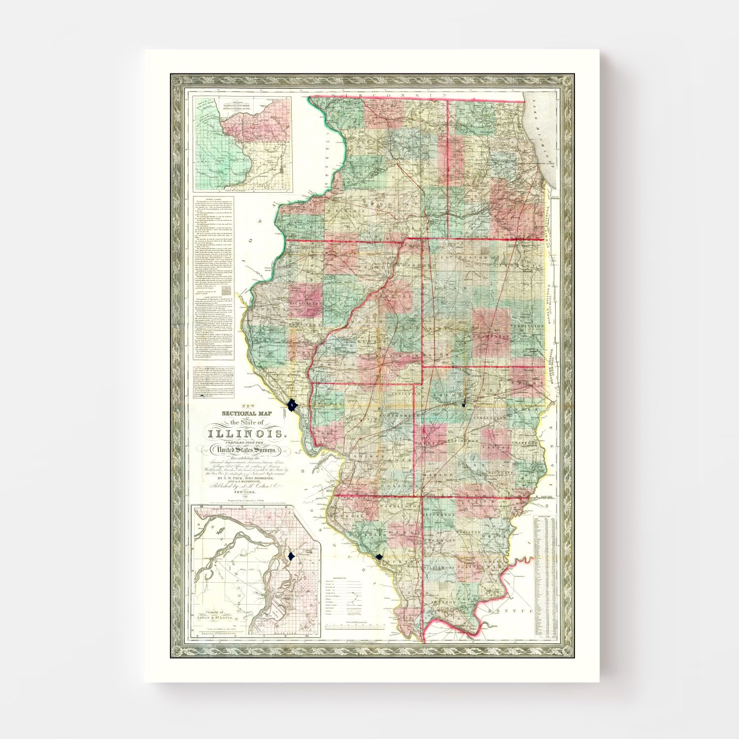 Vintage Map of Illinois 1852