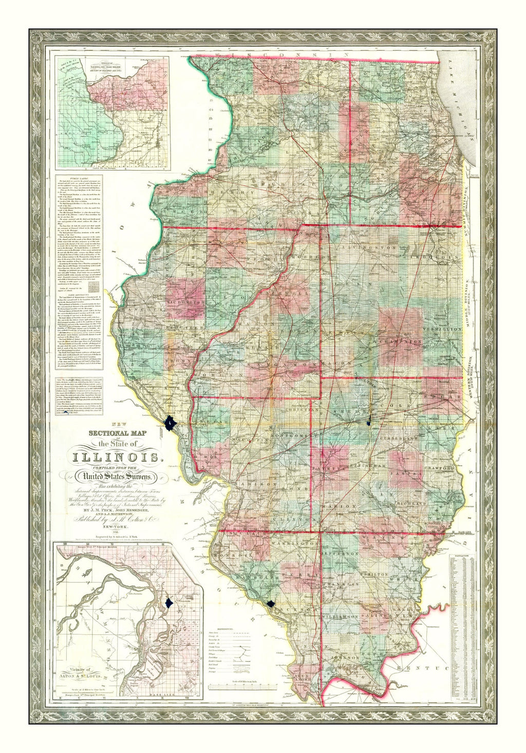 Vintage Map of Illinois 1852