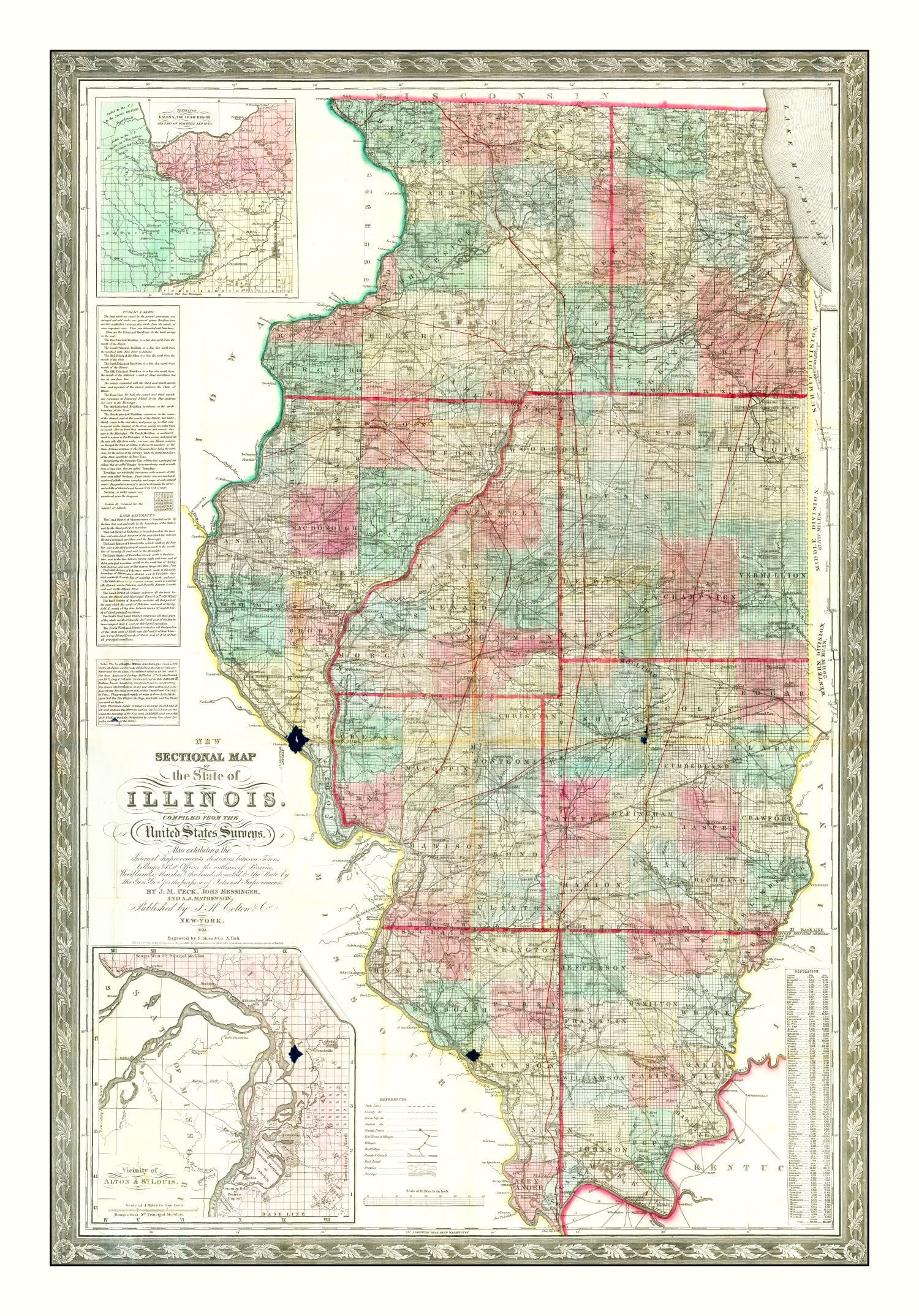 Vintage Map of Illinois 1852