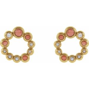 14K Yellow Gold Natural Pink Coral & 1/8 CTW Natural Diamond Earrings – image 2
