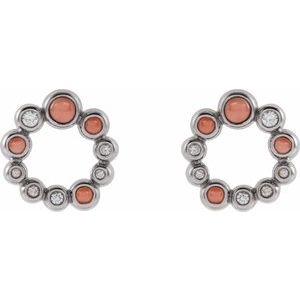 14K White Gold Natural Pink Coral & 1/8 CTW Natural Diamond Earrings – image 2