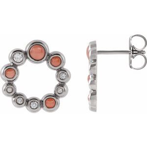 Sterling Silver Natural Pink Coral & 1/8 CTW Natural Diamond Earrings