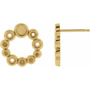 14K Yellow Gold 3 mm Round Bezel-Set Cabochon Right Earring Mounting