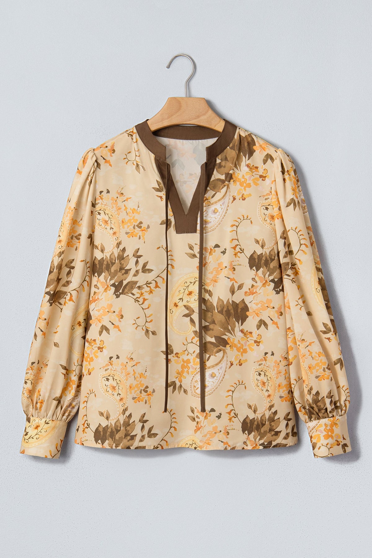 Paisley Tie Neck Long Sleeve Blouse