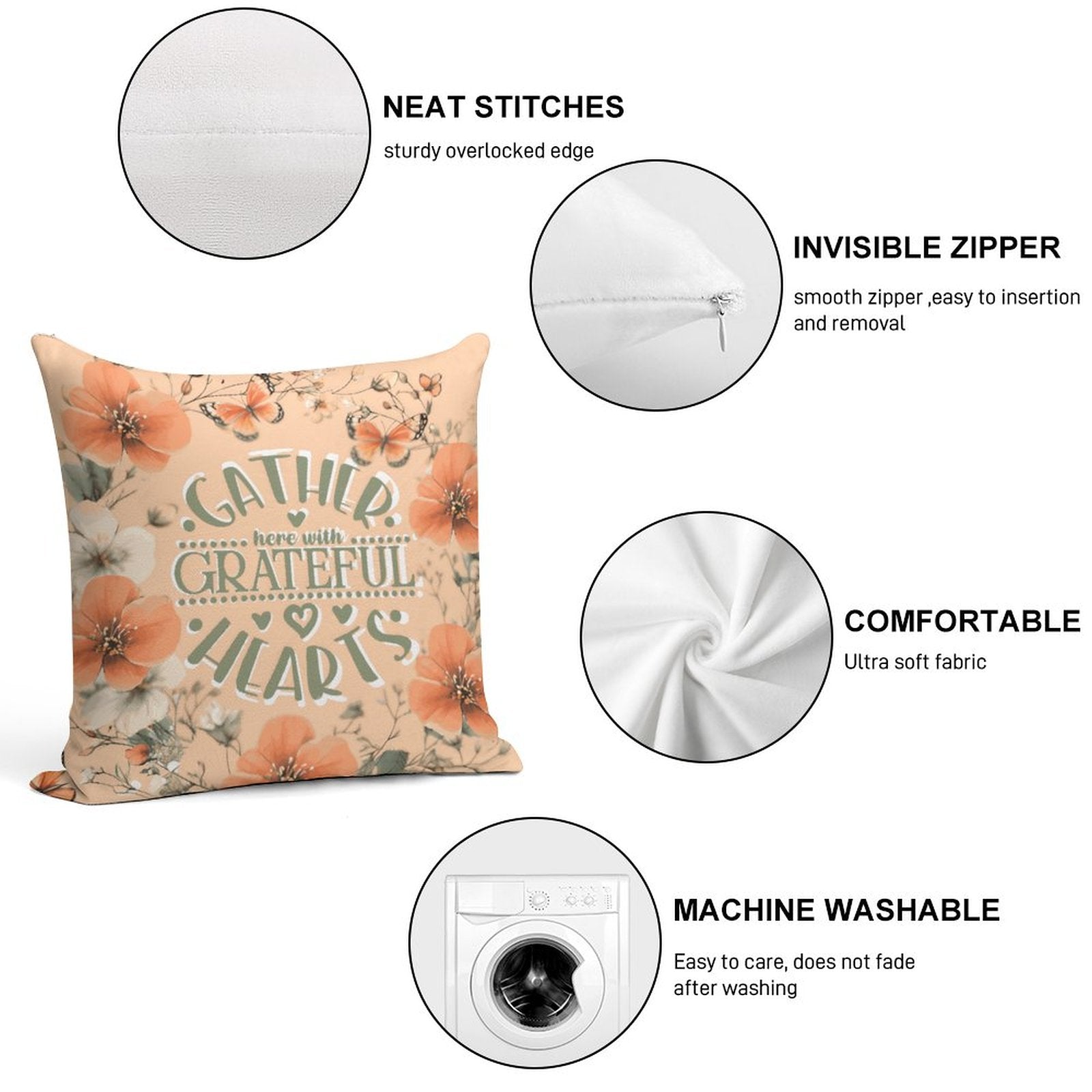 Gather Here with Grateful Hearts Orange 2-Piece Ultra-Soft Pillowcase Set - 18"×18"