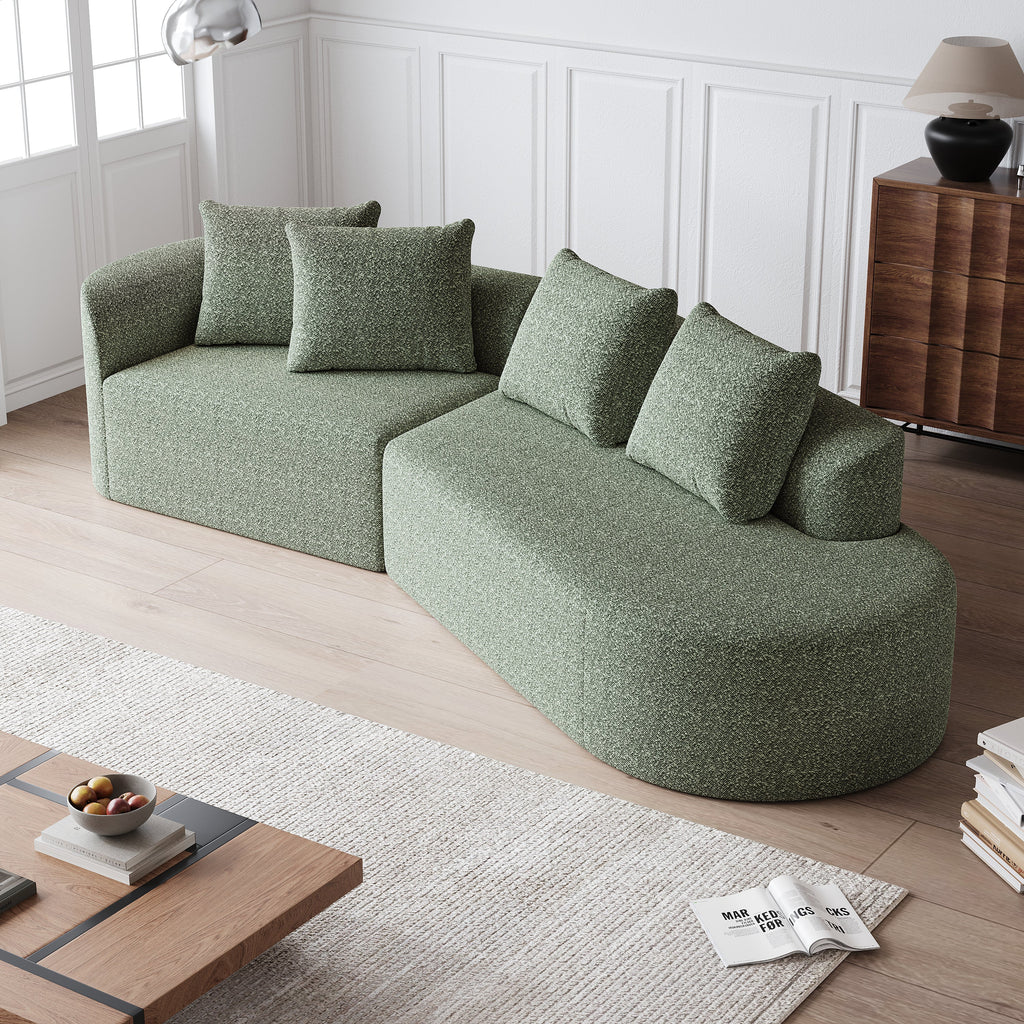 Modern Upholstered Oversized Sectional Sofa, 112-Inch Chenille 4-Seater Extra Deep & Wide Seat Curved Cloud Couch with 4 Throw Pillows, Free Combination Sofa Couch for Living Room,Bedroom