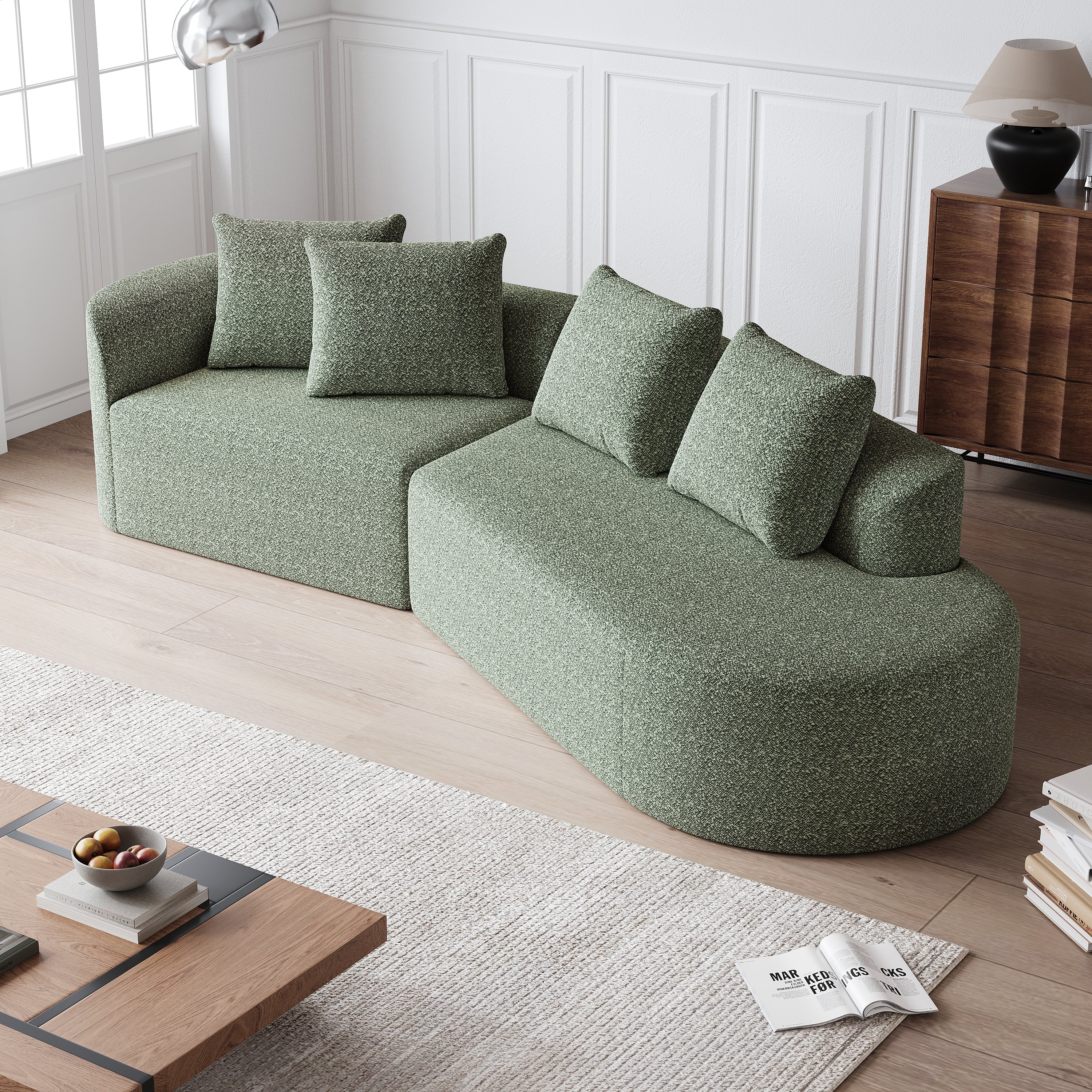 Modern Upholstered Oversized Sectional Sofa, 112-Inch Chenille 4-Seater Extra Deep & Wide Seat Curved Cloud Couch with 4 Throw Pillows, Free Combination Sofa Couch for Living Room,Bedroom