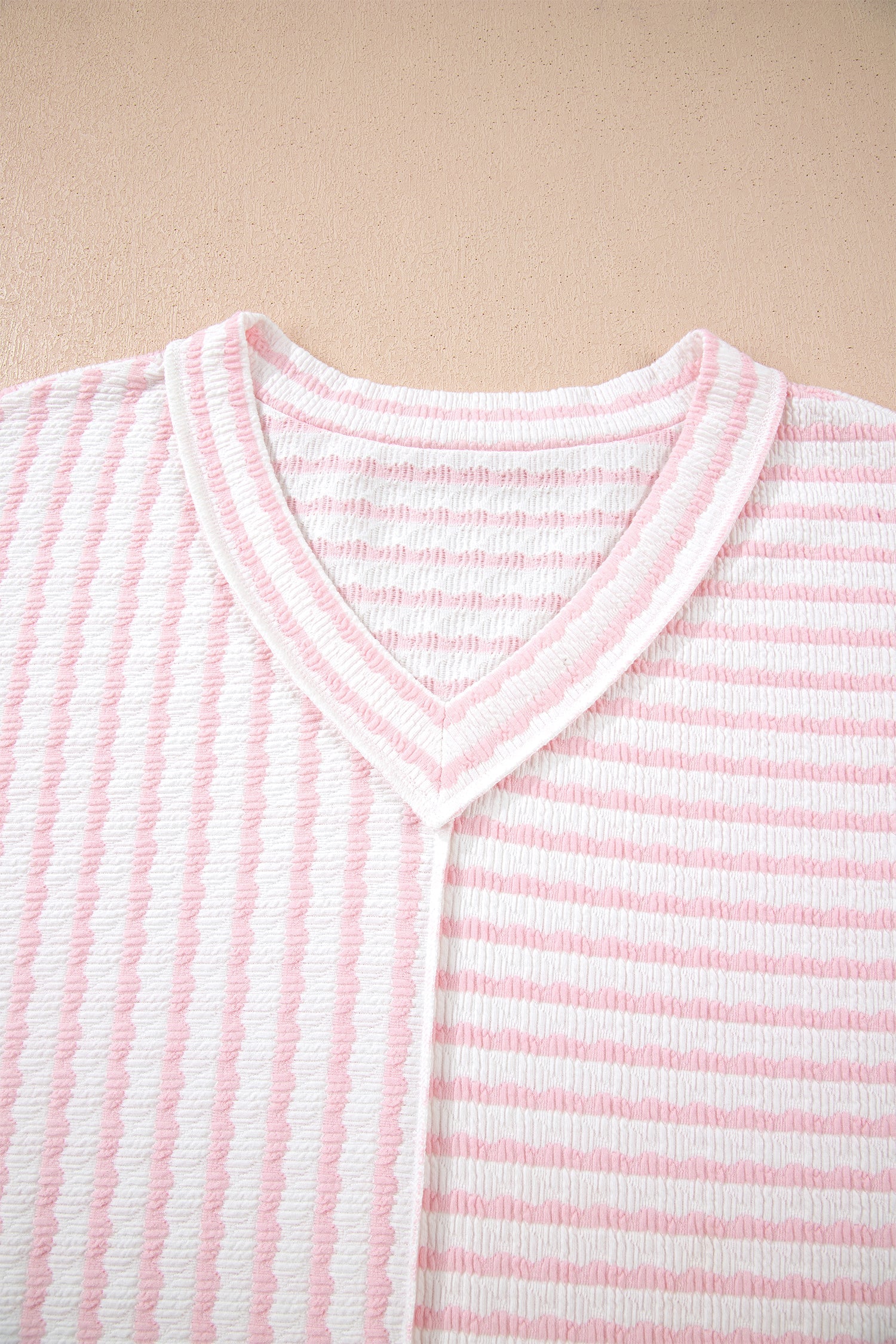 Plus Size Stripe V-Neck Patchwork T-shirt