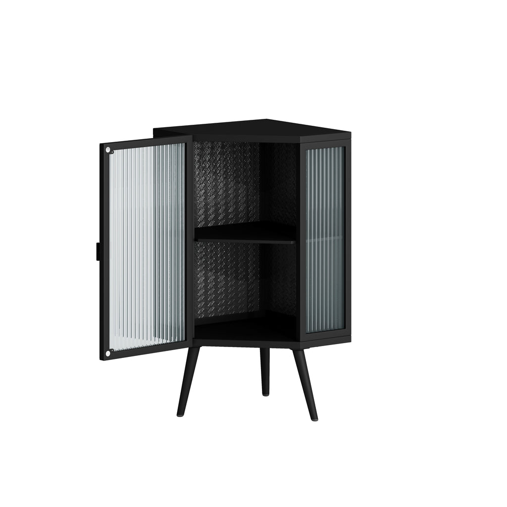 22.25' Floor Coner Cabinet with Tempered Glass Door & Storage Shelves for Bathroom, Living Room, Bedroom (Black)
