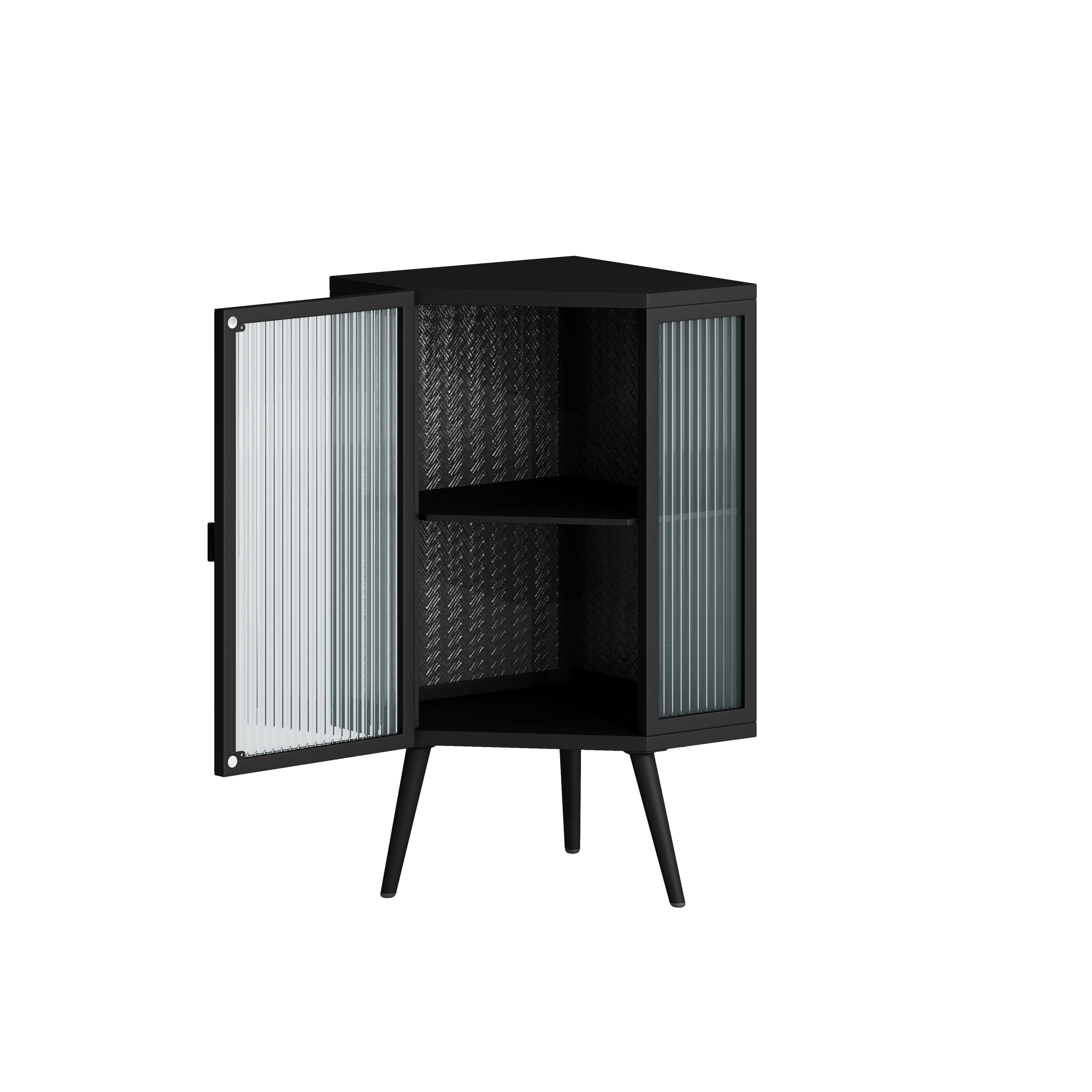 22.25' Floor Coner Cabinet with Tempered Glass Door & Storage Shelves for Bathroom, Living Room, Bedroom (Black)