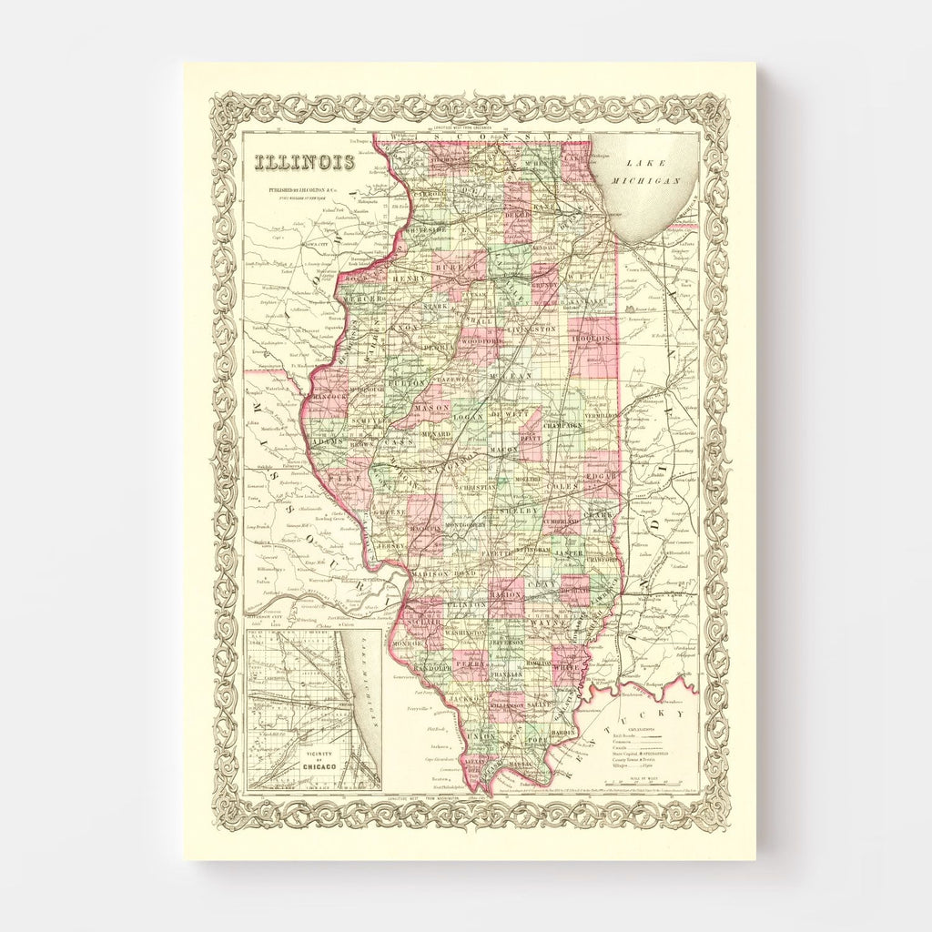 Vintage Map of Illinois 1855
