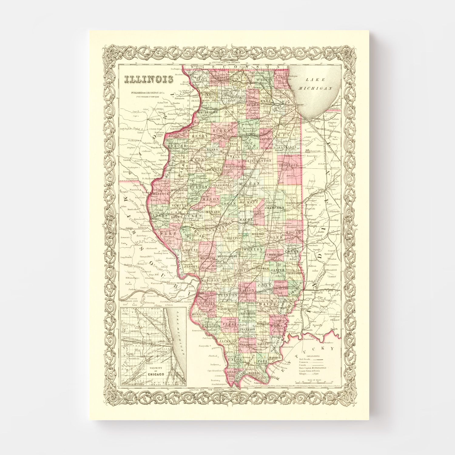 Vintage Map of Illinois 1855