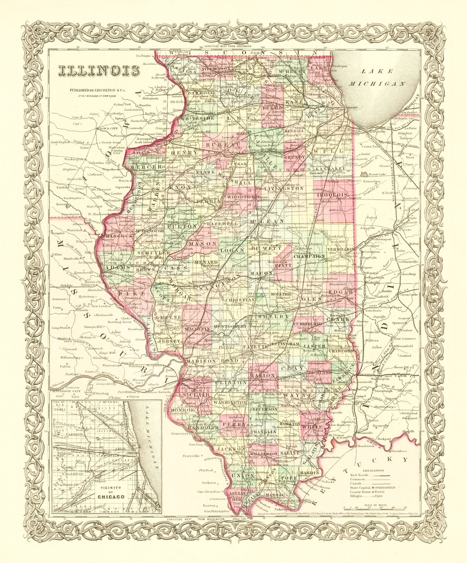 Vintage Map of Illinois 1855