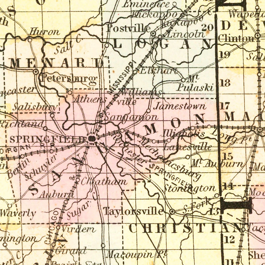Vintage Map of Illinois 1857