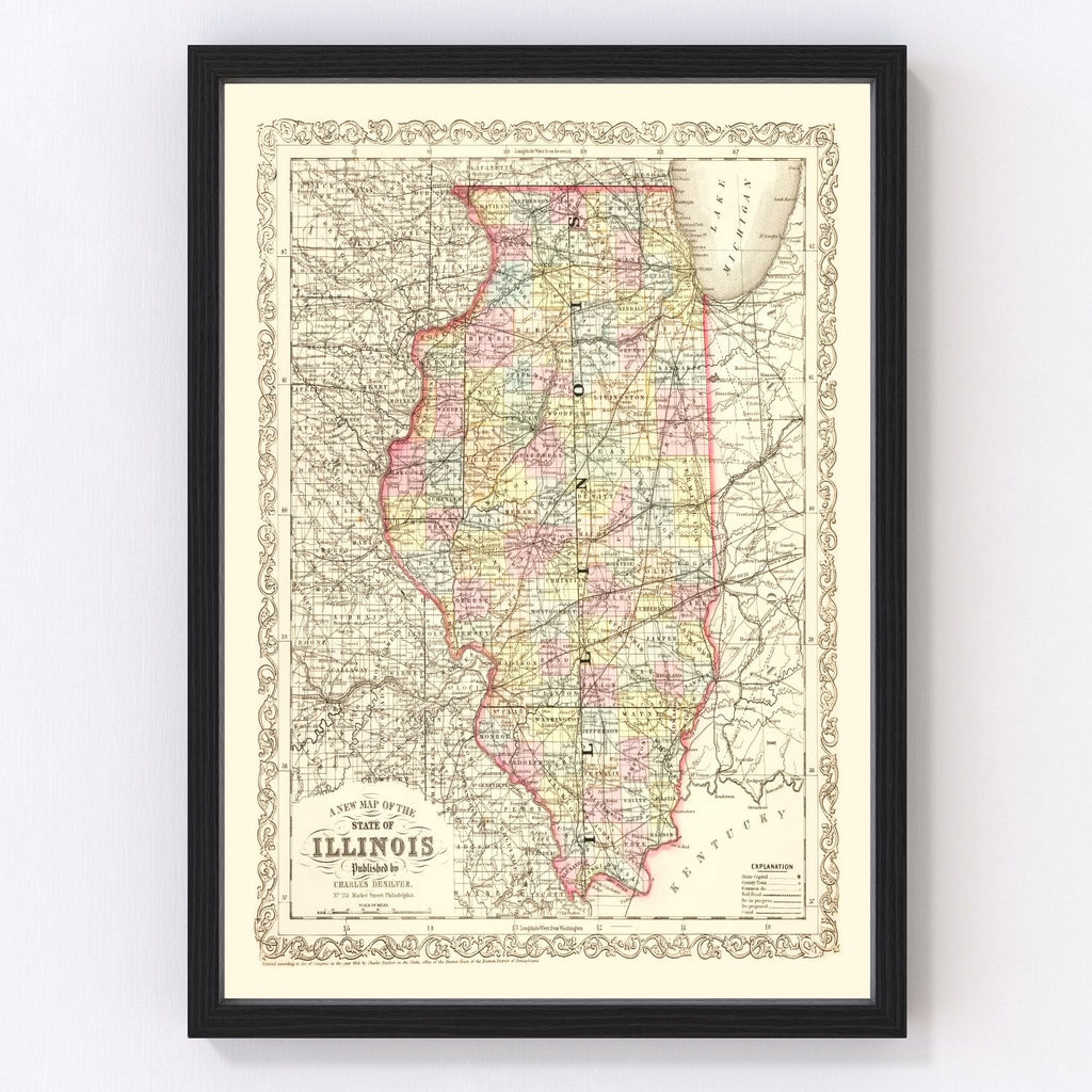 Vintage Map of Illinois 1857