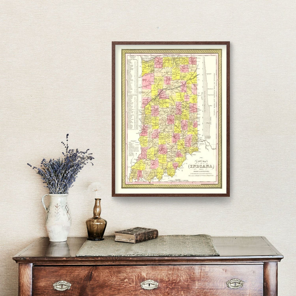 Vintage Map of Indiana 1847
