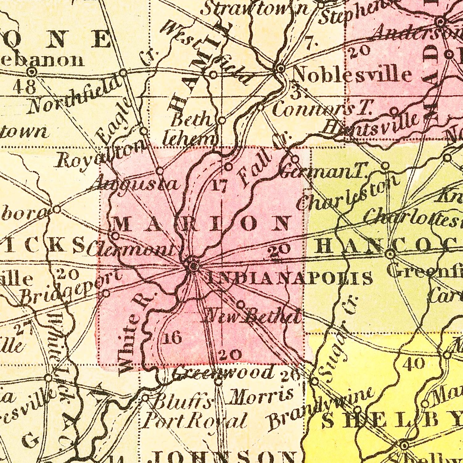 Vintage Map of Indiana 1847