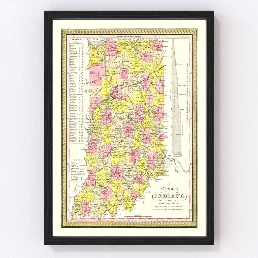 Vintage Map of Indiana 1847