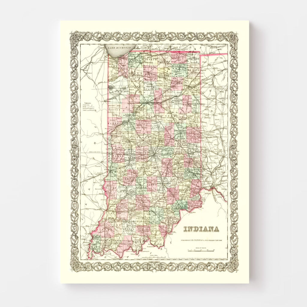 Vintage Map of Indiana 1855