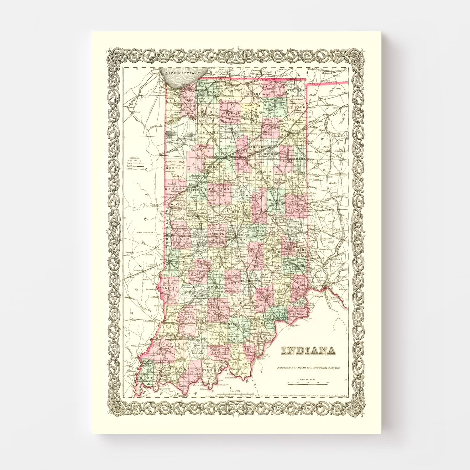 Vintage Map of Indiana 1855