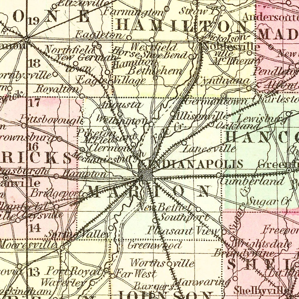 Vintage Map of Indiana 1855