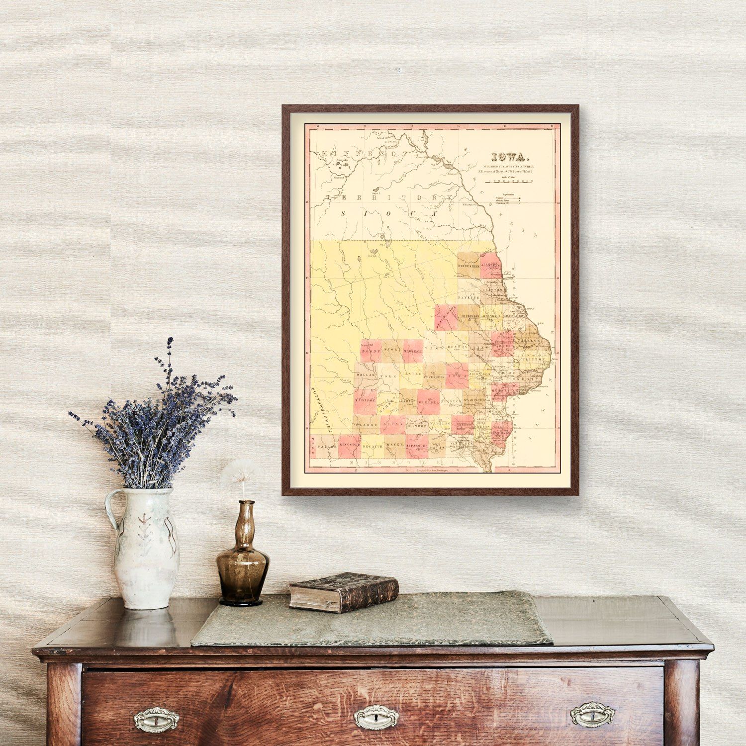 Vintage Map of Iowa 1849