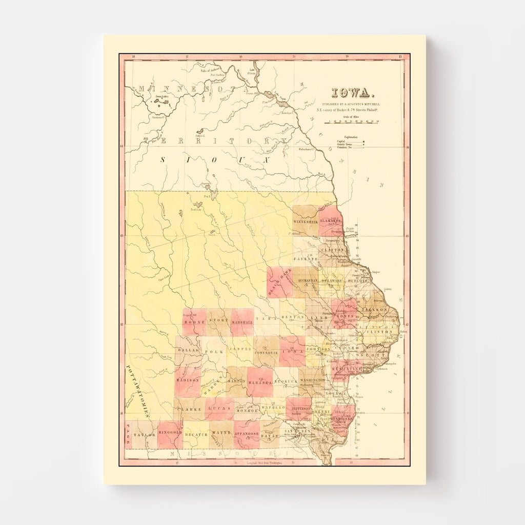 Vintage Map of Iowa 1849