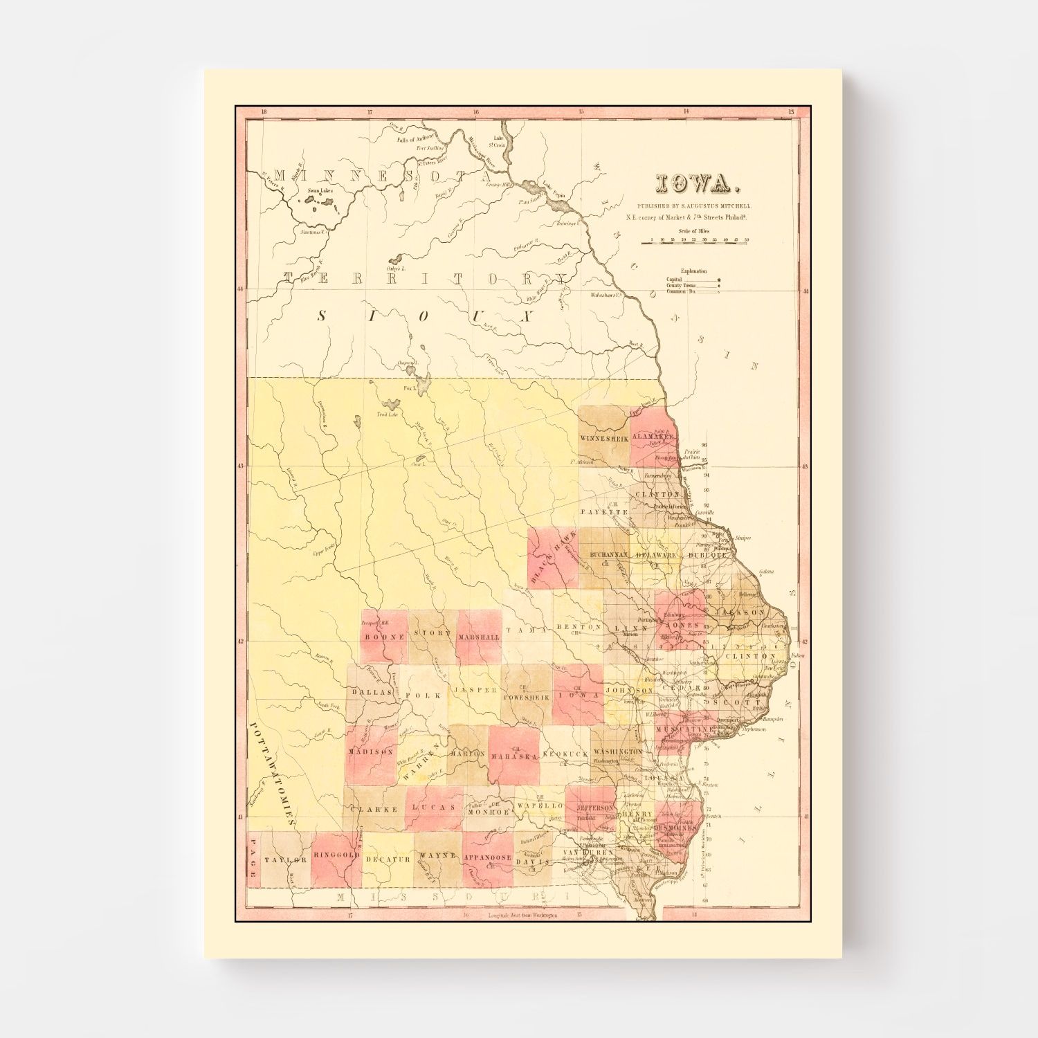 Vintage Map of Iowa 1849