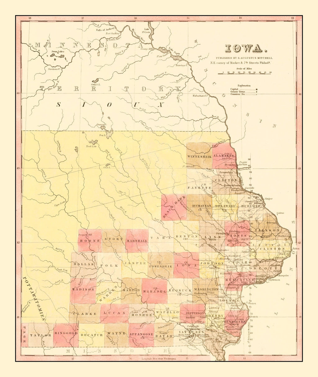 Vintage Map of Iowa 1849