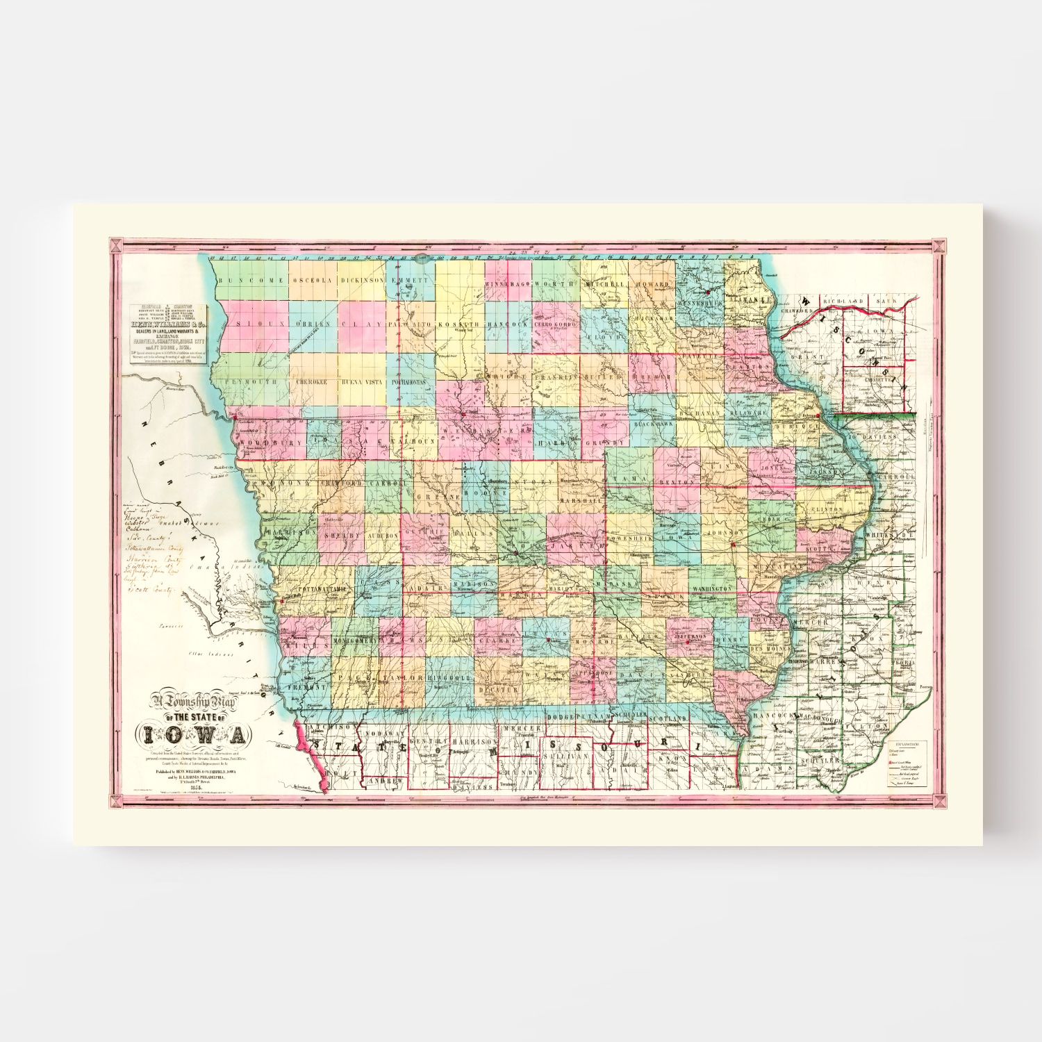 Vintage Map of Iowa 1855
