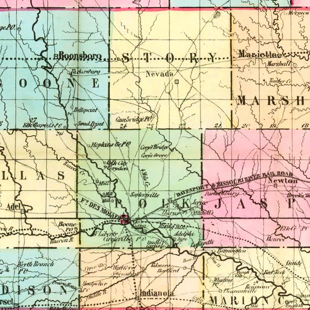 Vintage Map of Iowa 1855
