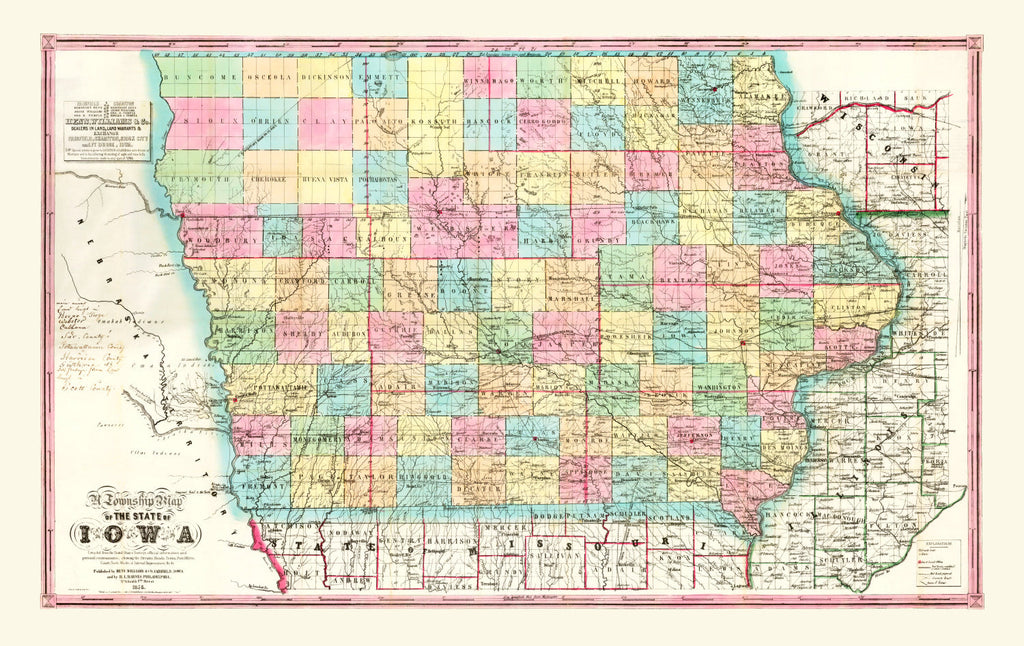 Vintage Map of Iowa 1855