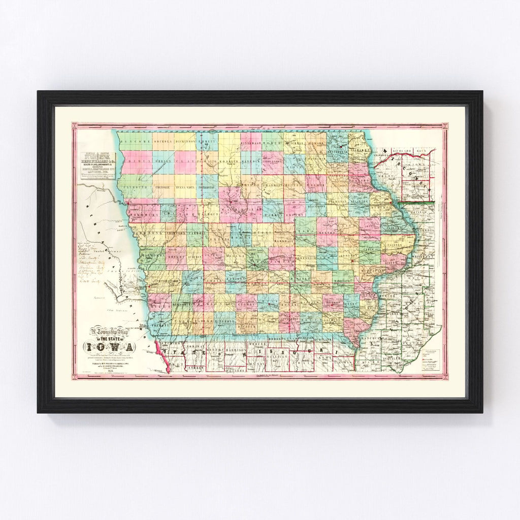 Vintage Map of Iowa 1855