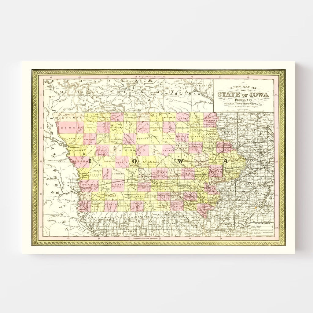 Vintage Map of Iowa 1855