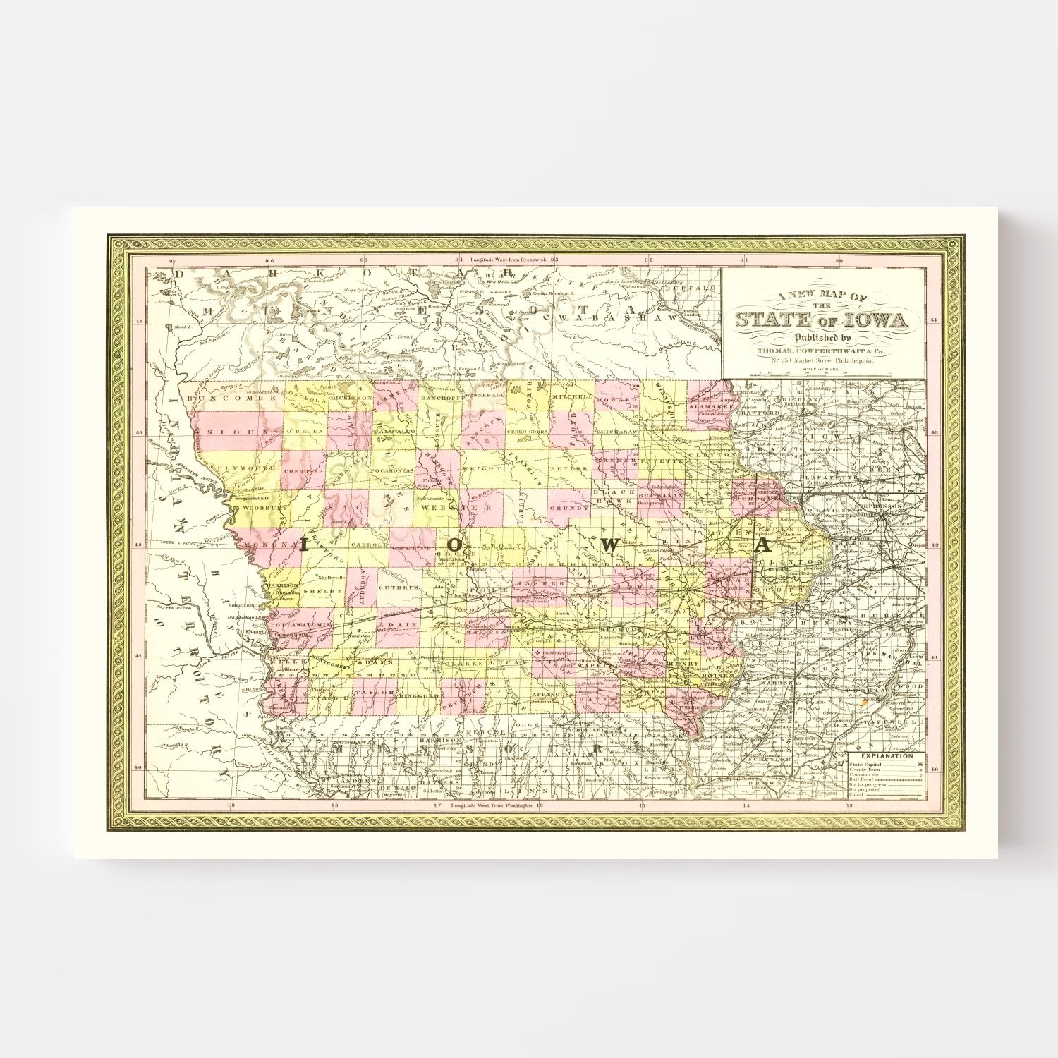 Vintage Map of Iowa 1855