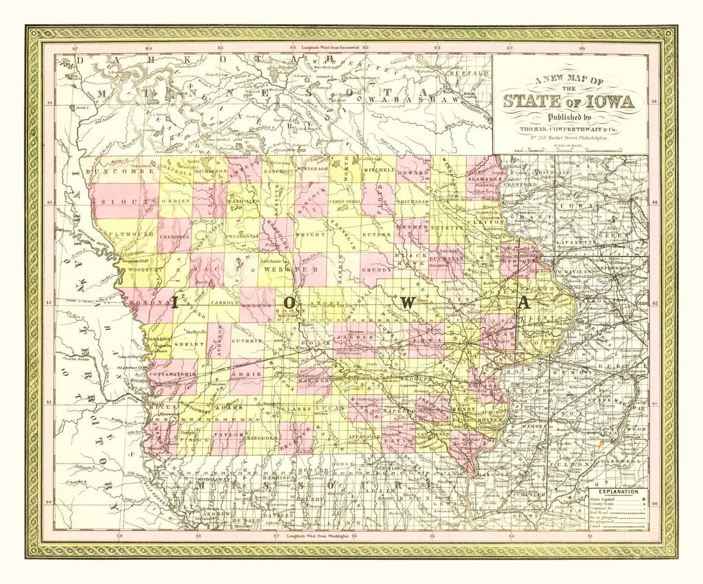 Vintage Map of Iowa 1855