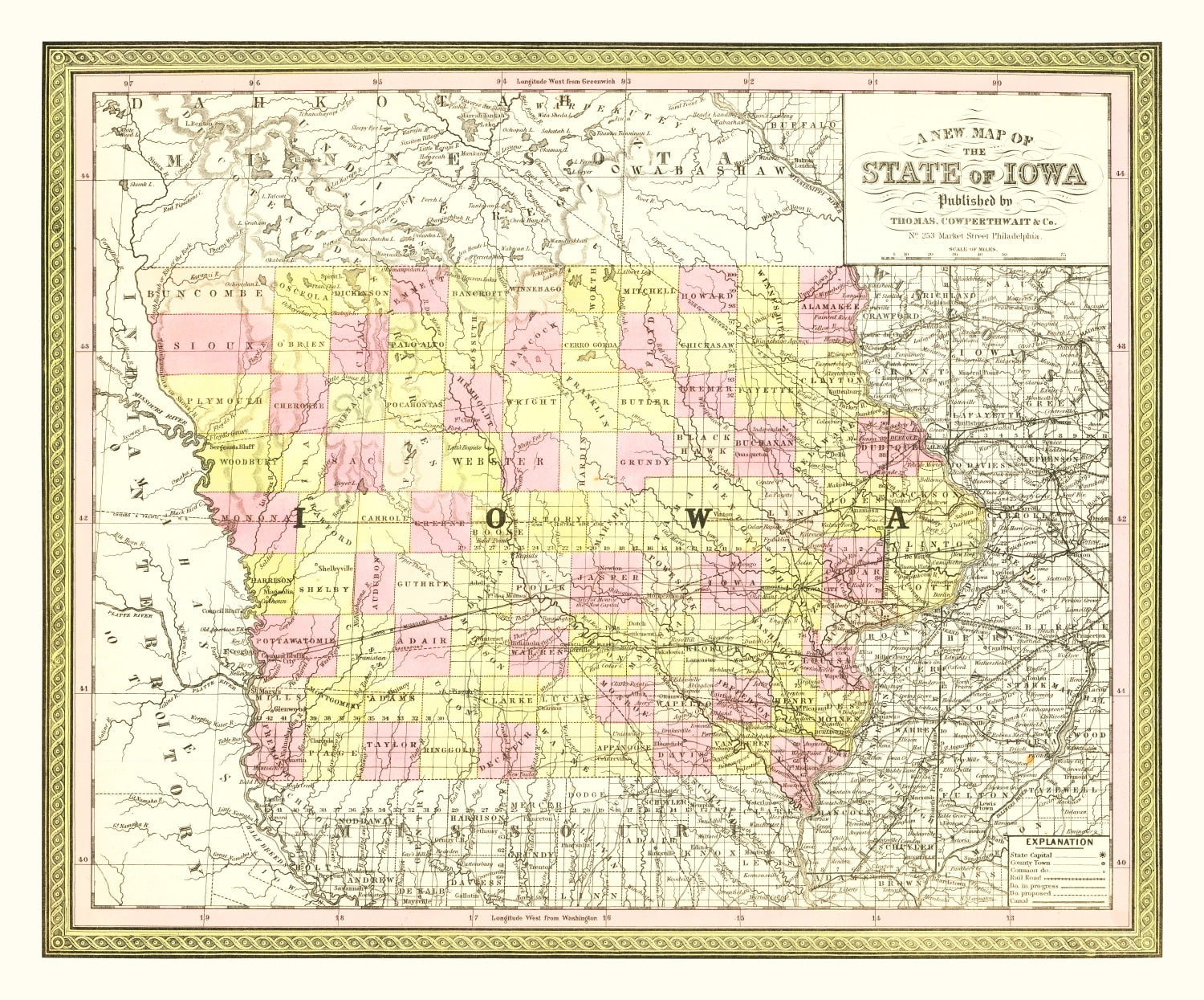 Vintage Map of Iowa 1855