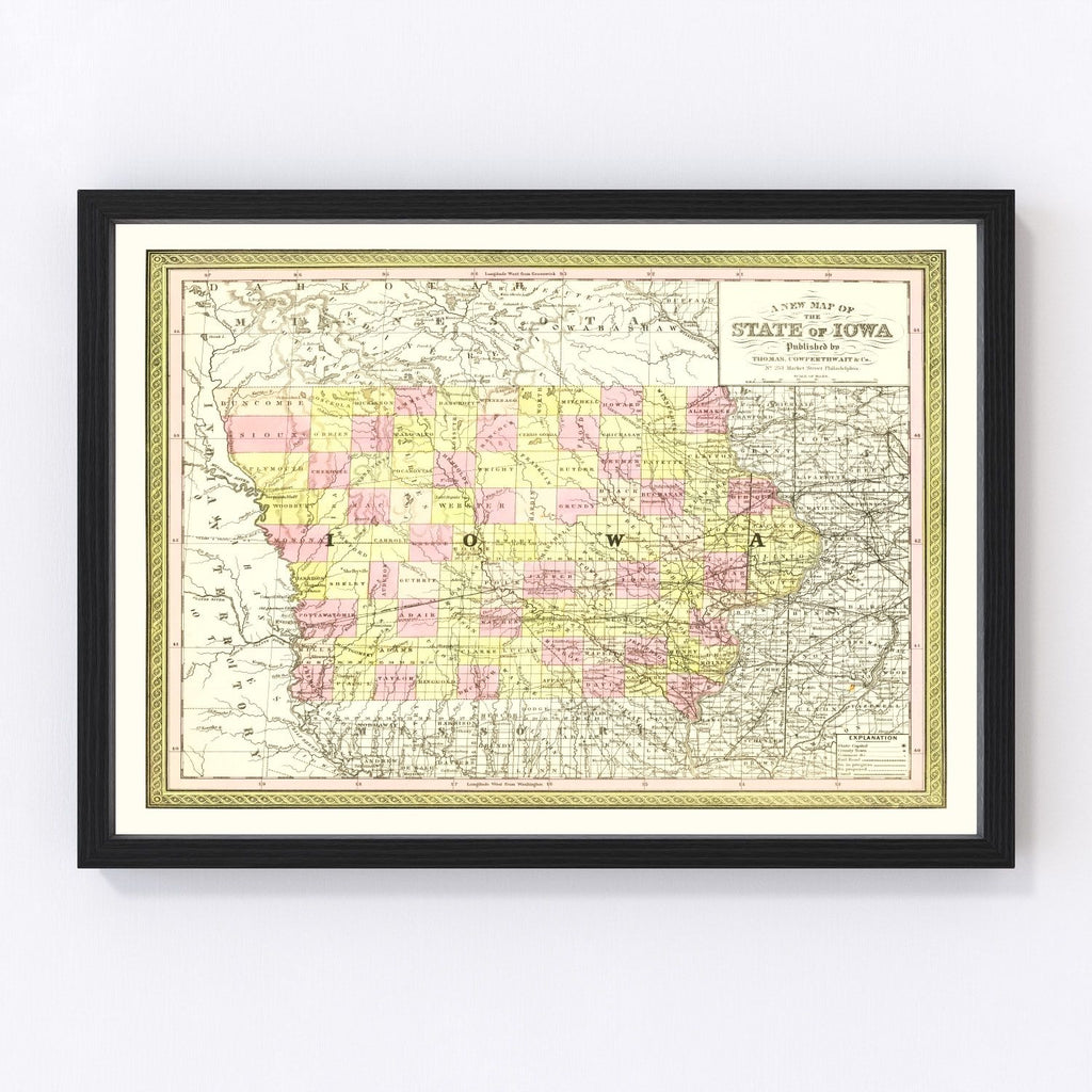Vintage Map of Iowa 1855