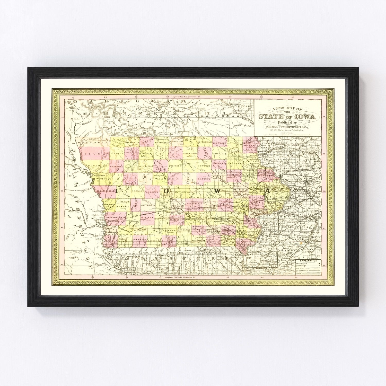 Vintage Map of Iowa 1855