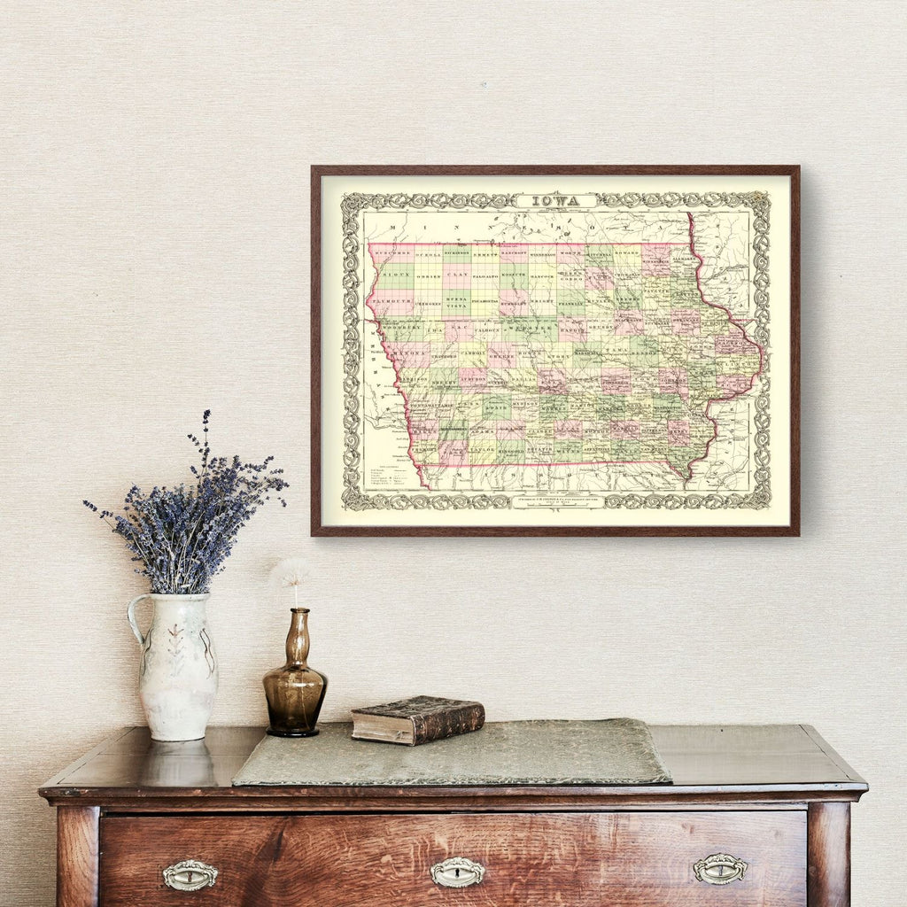 Vintage Map of Iowa 1856