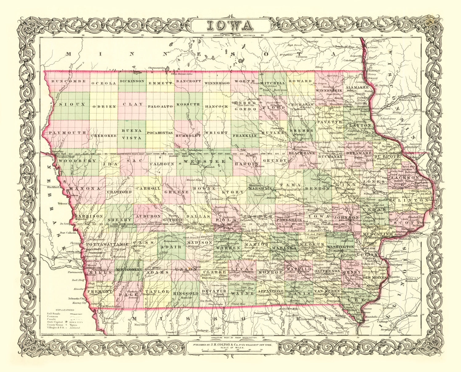 Vintage Map of Iowa 1856